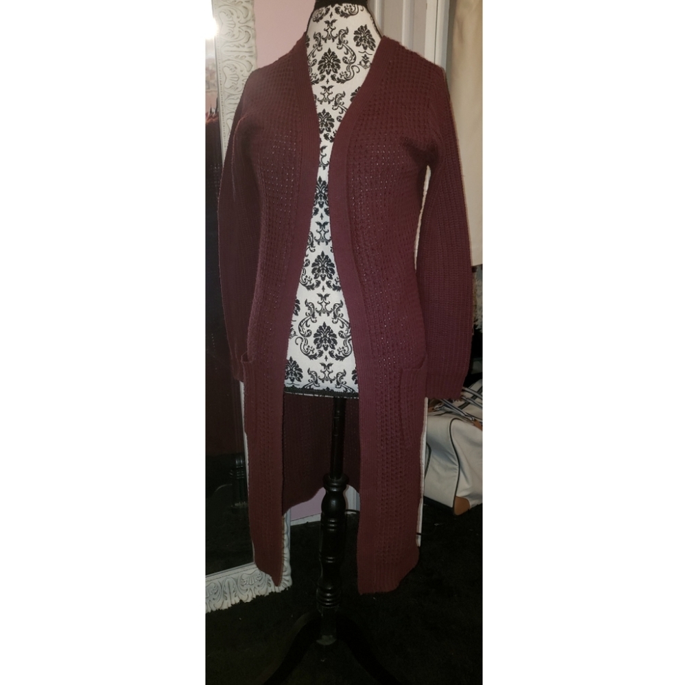 Maroon long knit sweater cardigan